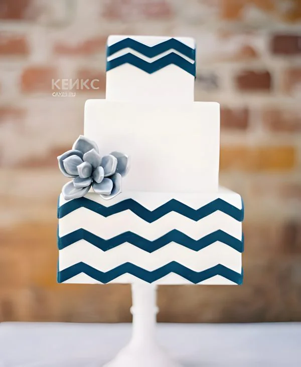 Торт сине белый в стиле минимализма Фото