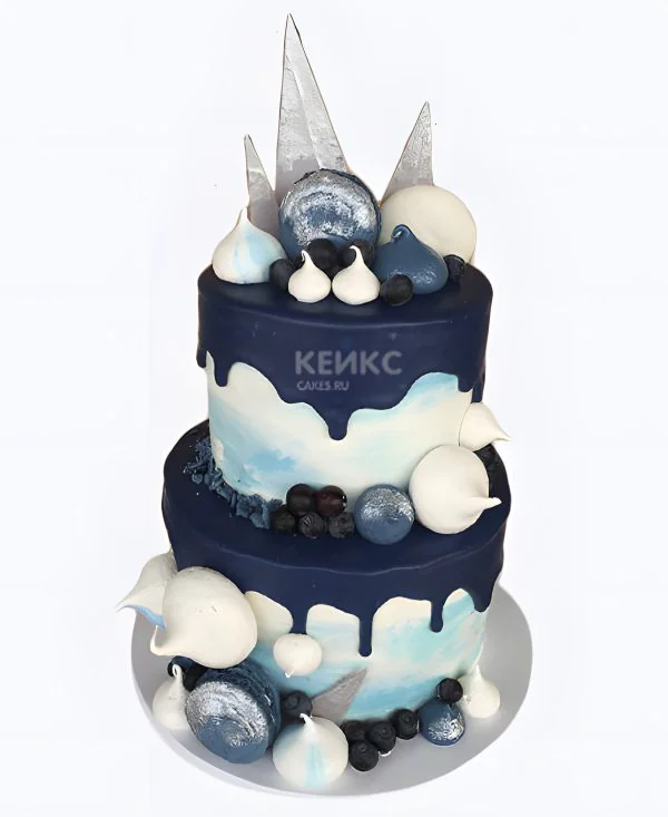 Торт сине белый с голубикой Фото