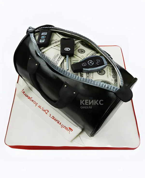 Торт сумка с деньгами и ключами от машины Торт сумка с деньгами и ключами от машины Фото