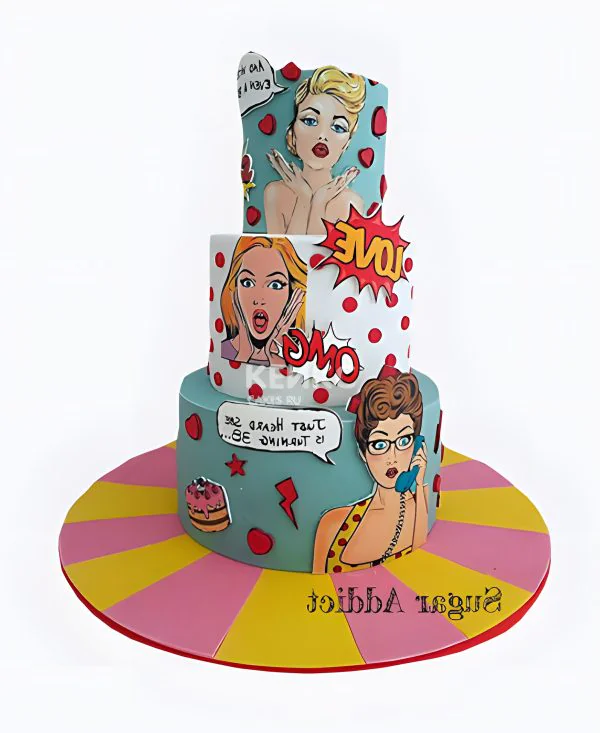 Трехъярусный торт разноцветный с надписями Трехъярусный торт разноцветный с надписями Фото