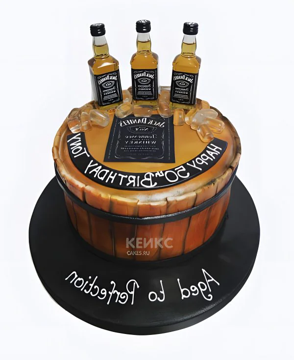 Торт виски джек дениелс с бутылочкой и поздравлениями Торт виски джек дениелс с бутылочкой и поздравлениями Фото
