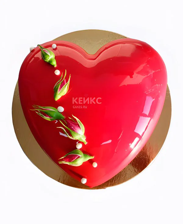 Зеркальный торт сердце с цветами Зеркальный торт сердце с цветами Фото