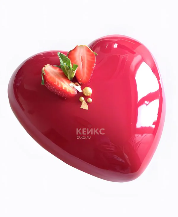Зеркальный торт сердце с клубникой Зеркальный торт сердце с клубникой Фото