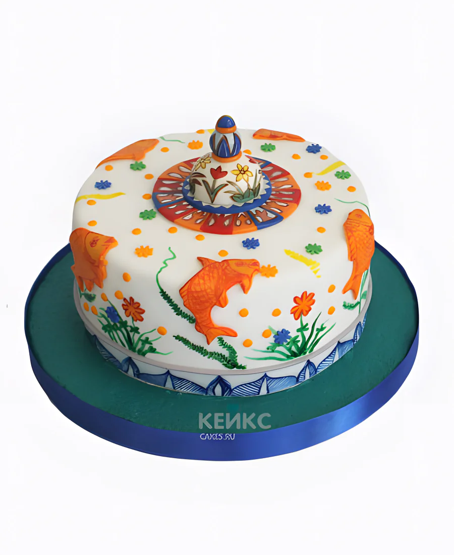 Стильный торт с золотыми рыбками Стильный торт с золотыми рыбками Фото