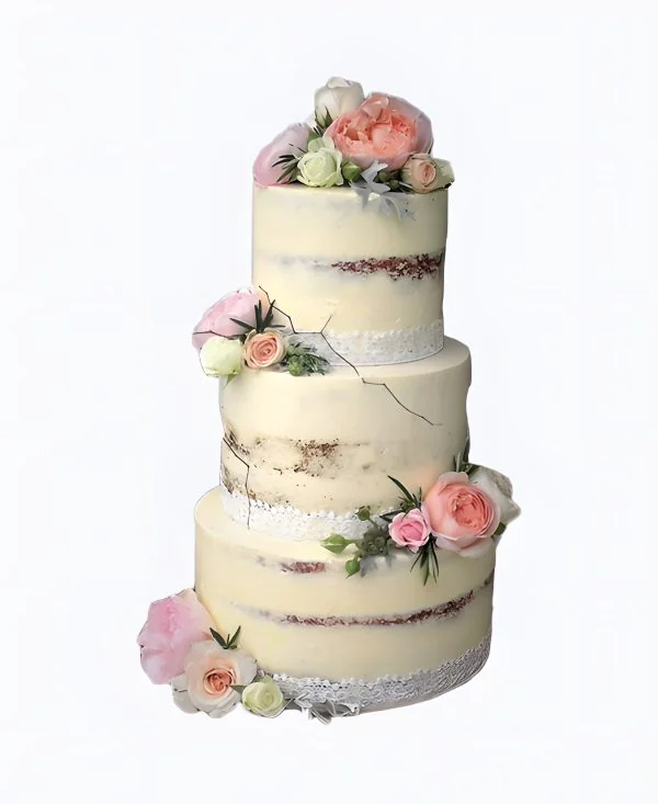 Торт свадебный трехъярусный кремовый Фото