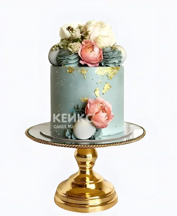 Бирюзовый торт с розами женщине на 40 лет Фото