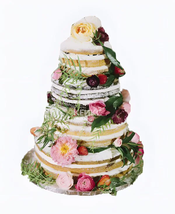Яркий открытый торт с цветами Фото