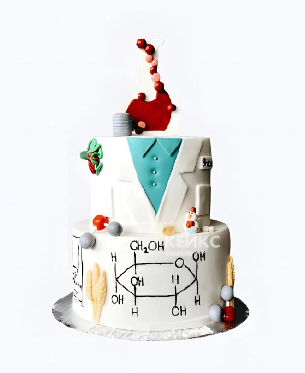 Двухъярусный торт химику с надписями Двухъярусный торт химику с надписями Фото