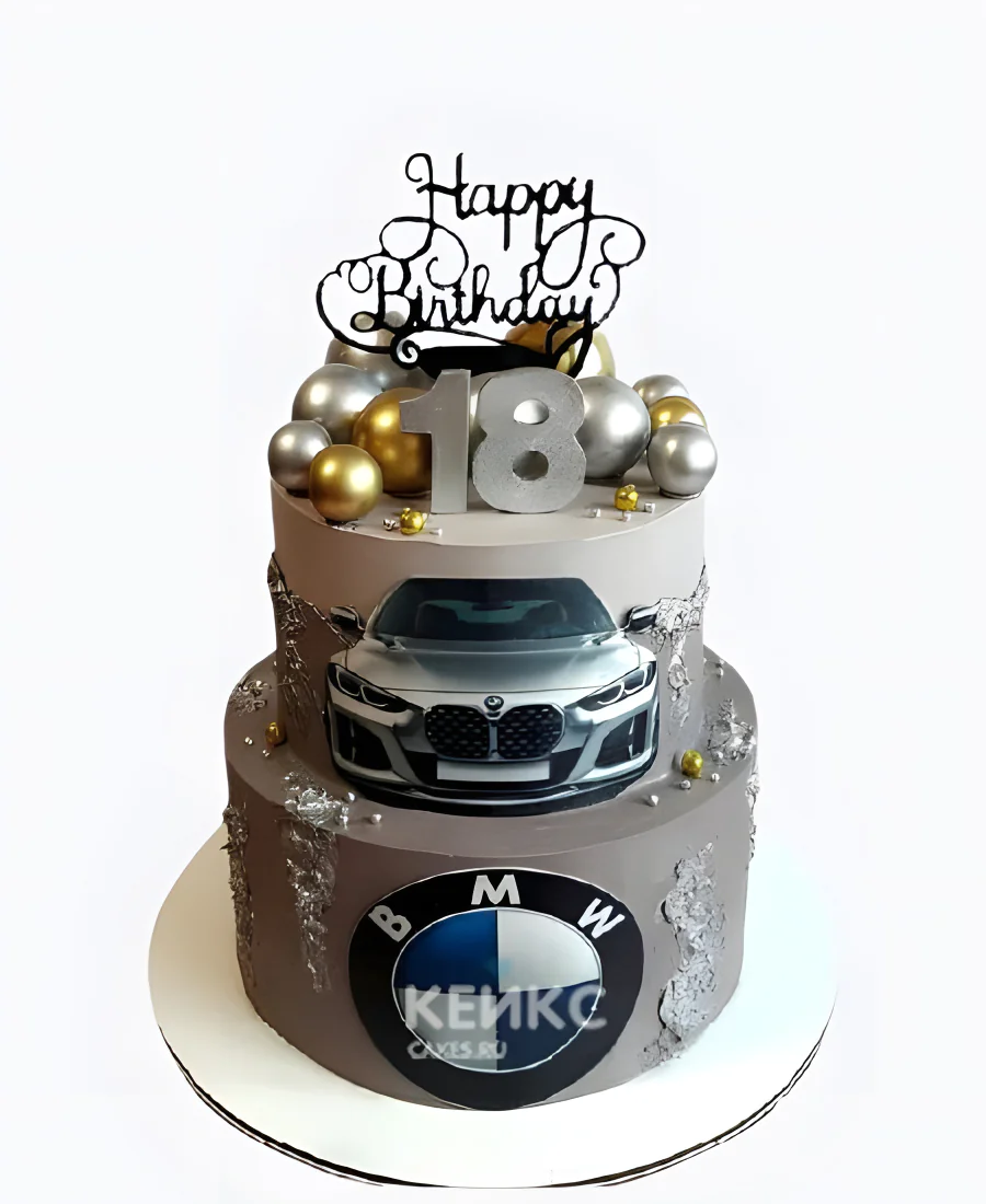 Двухъярусный торт на день рождения мужчине с машиной BMW Двухъярусный торт на день рождения мужчине с машиной BMW Фото