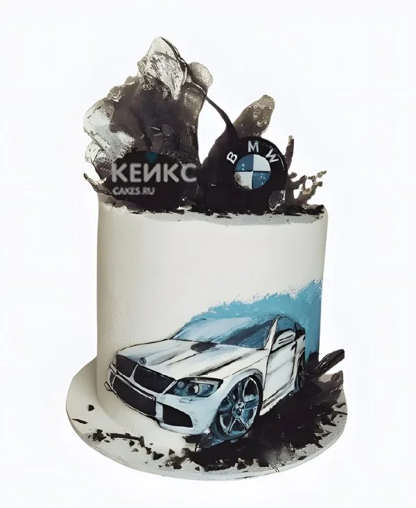Красивый торт на день рождения мужчине с фотопечатью машины Красивый торт на день рождения мужчине с фотопечатью машины Фото