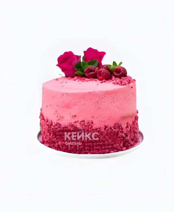 Кремовый торт с малиной и розами Кремовый торт с малиной и розами Фото