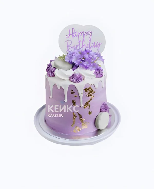 Нежно пурпурный торт девочке на 10 лет с цветами из крема Фото