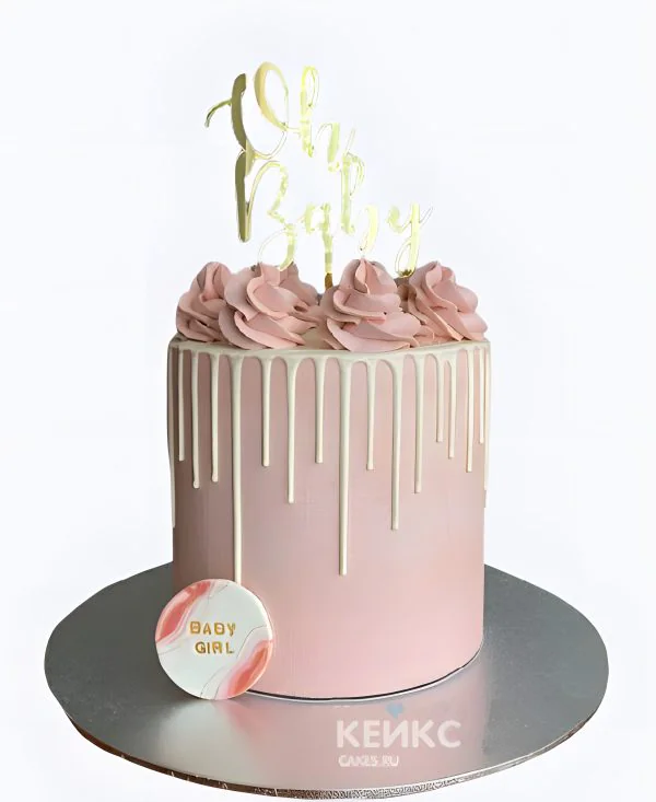 Нежно-розовый торт девочке на 10 лет с цветами из крема Фото