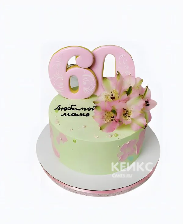 Нежно зеленый торт женщине на 50 лет с цветами Нежно зеленый торт женщине на 50 лет с цветами Фото