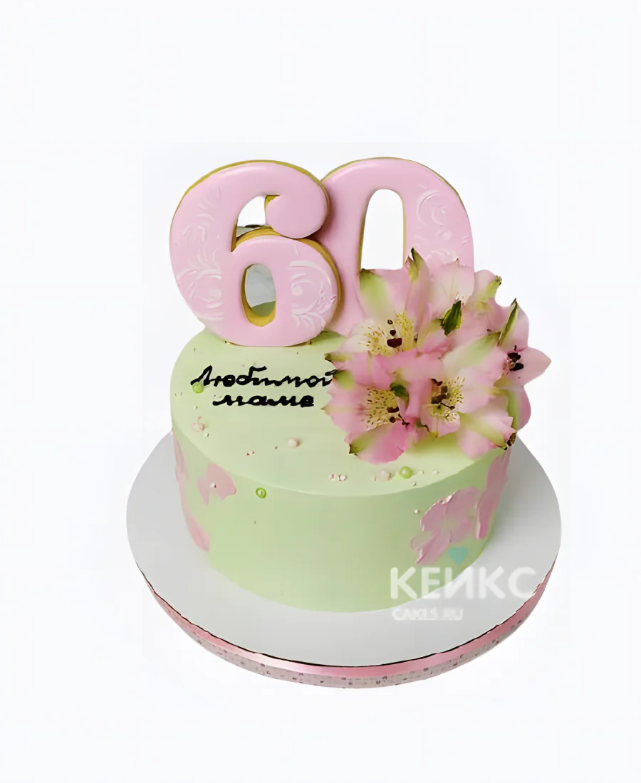 Нежно зеленый торт женщине на 50 лет с цветами Фото