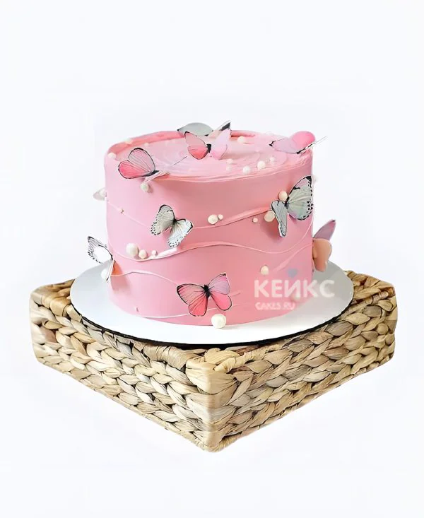 Нежный торт девочке на 10 лет с бабочками Фото