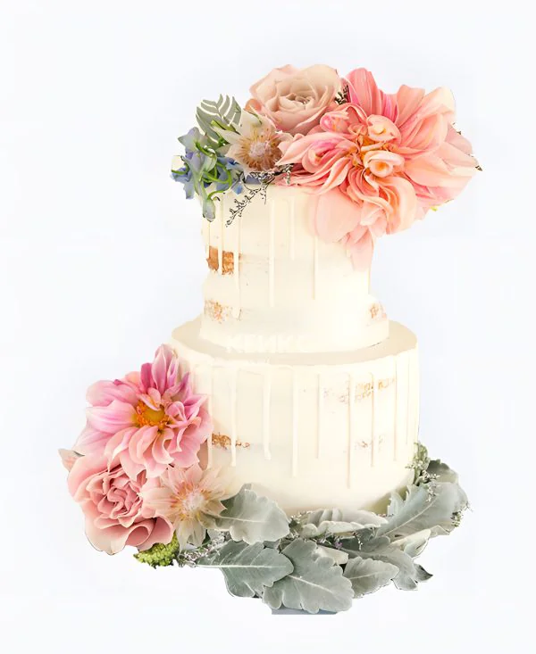 Шикарный двухъярусный белый торт Фото