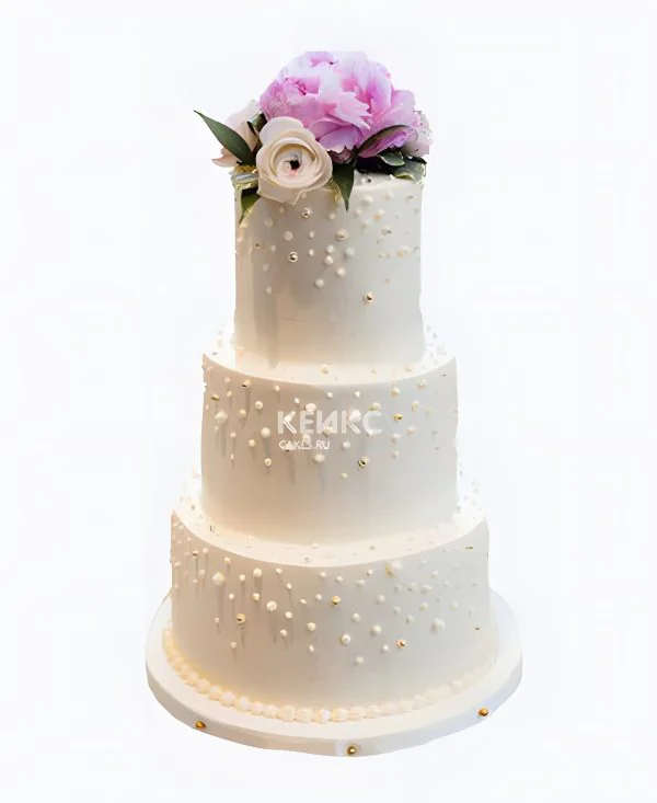 Красивый белый торт с пышным розовым цветком Фото