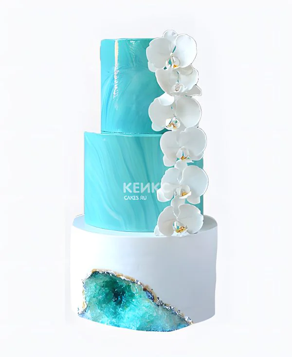 Яркий свадебный торт с орхидеей и жеодой Фото