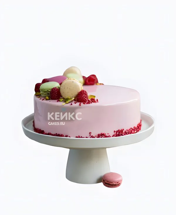 Торт из глазури с малиной и макарон Торт из глазури с малиной и макарон Фото