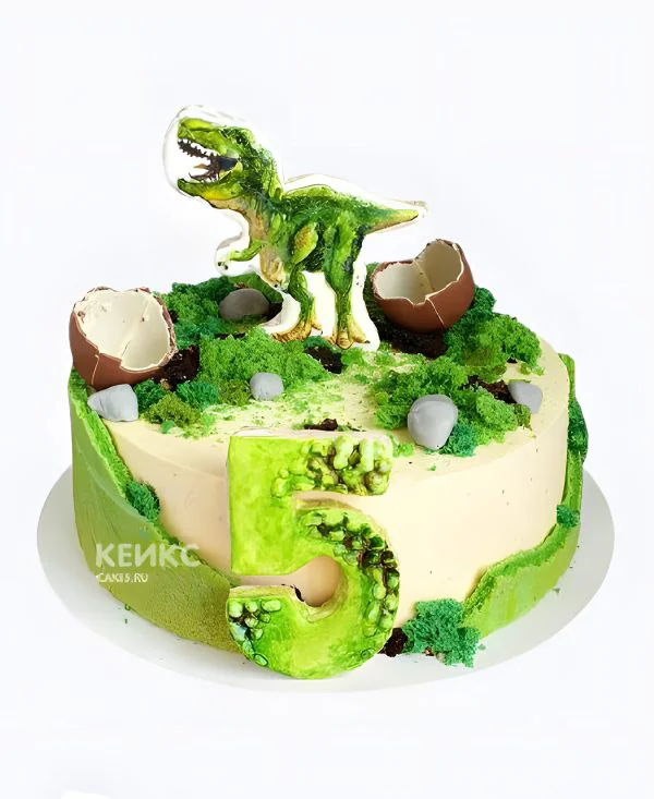 Торт мальчику на 5 лет с шоколадным яйцом и динозавром Торт мальчику на 5 лет с шоколадным яйцом и динозавром Фото