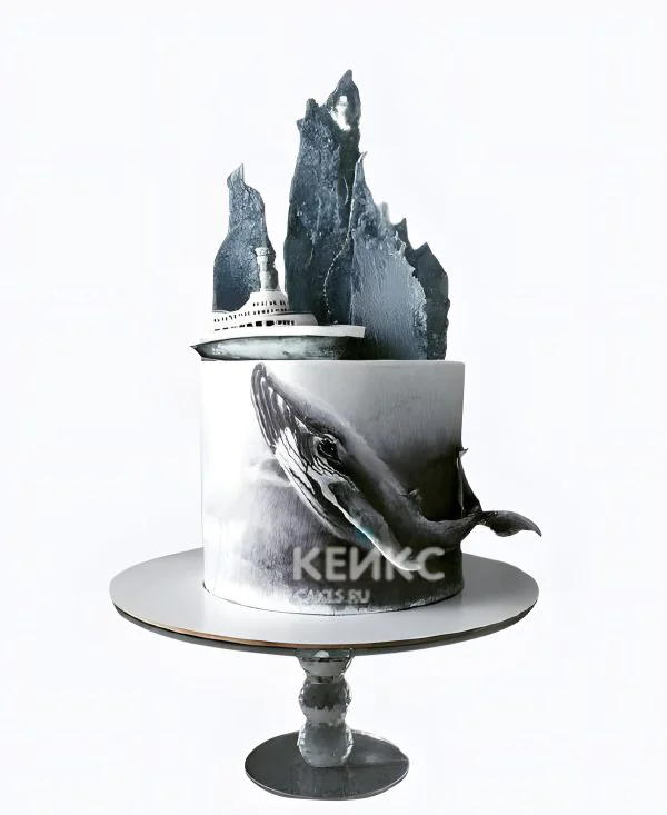 Торт мужчине на 50 лет с кораблем и китом Торт мужчине на 50 лет с кораблем и китом Фото