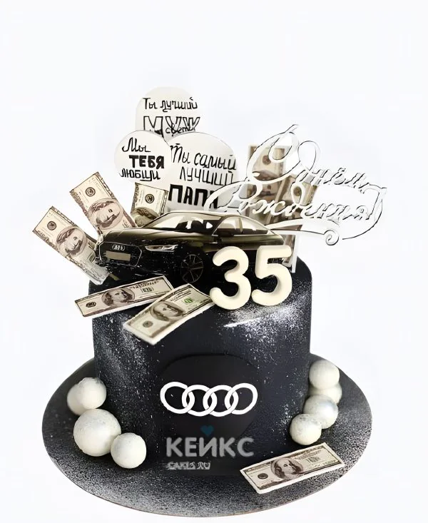 Торт мужчине на день рождения с машиной и купюрами Торт мужчине на день рождения с машиной и купюрами Фото