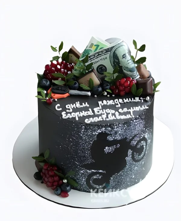 Торт на день рождения мужчине с фруктами и фотопечатью Торт на день рождения мужчине с фруктами и фотопечатью Фото