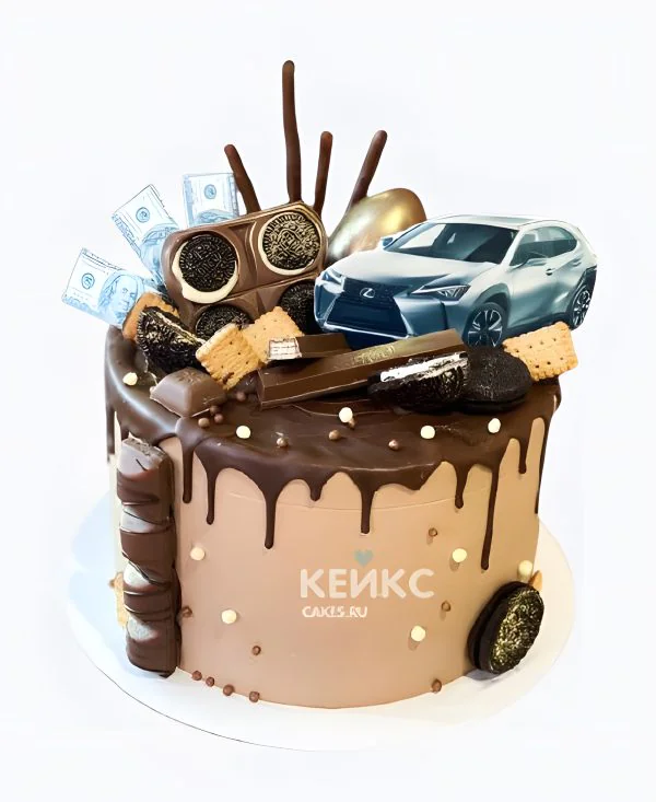 Торт на день рождения мужчине с шоколадным печеньем и машиной Торт на день рождения мужчине с шоколадным печеньем и машиной Фото
