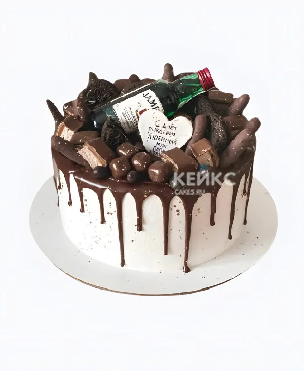 Торт на день рождения мужчине с шоколадом и бутылочкой Торт на день рождения мужчине с шоколадом и бутылочкой Фото