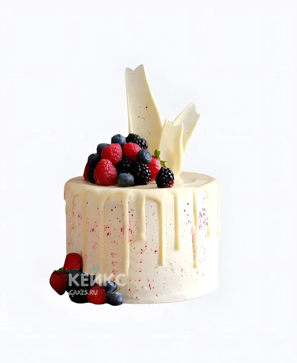 Торт с малиной и ягодным ассорти с белой глазурью Торт с малиной и ягодным ассорти с белой глазурью Фото
