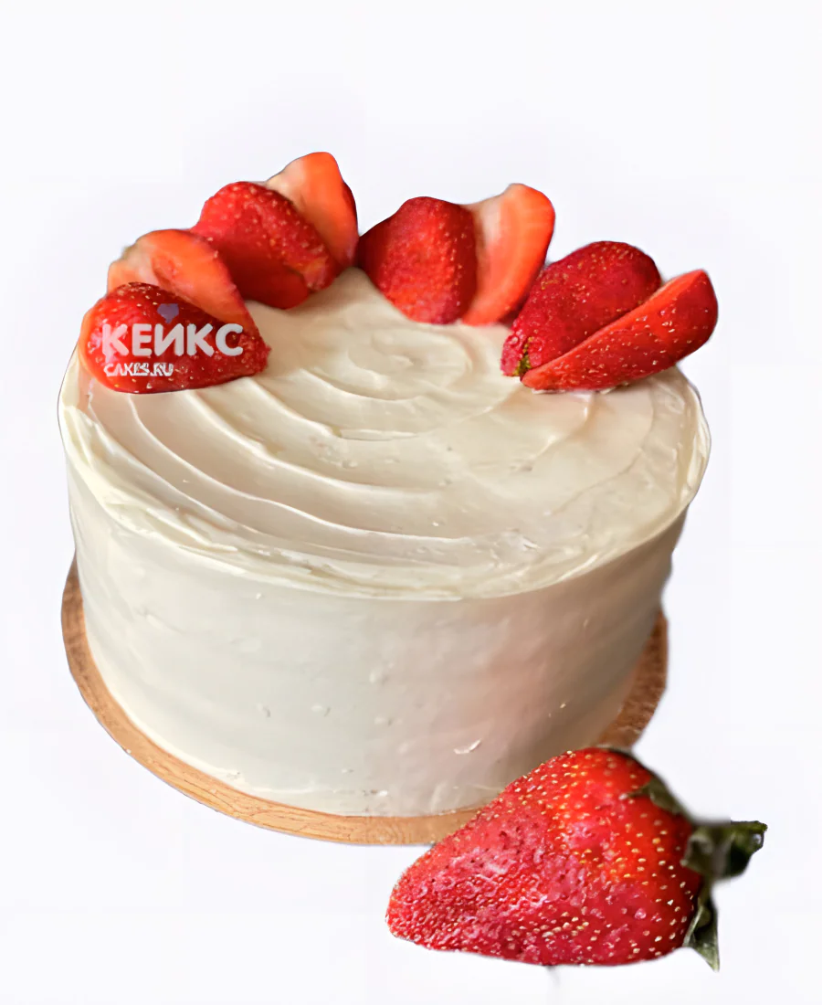 Белый постный торт с клубникой Фото