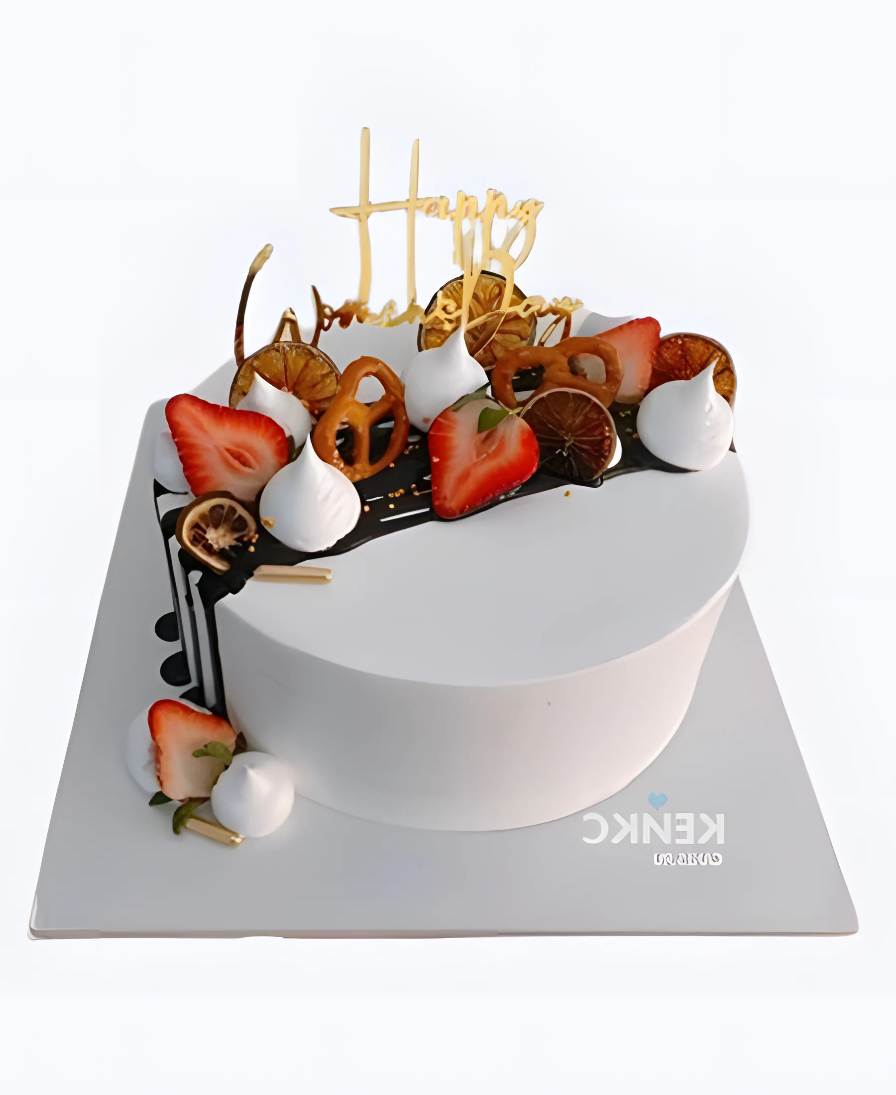 Белый торт на 25 лет с клубникой и печеньем Фото