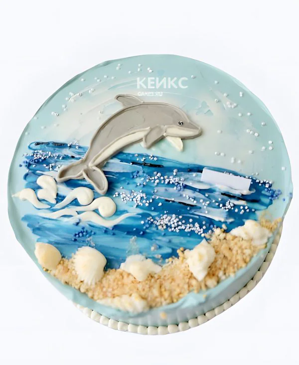 Бенто торт с морским пейзажем и дельфином Бенто торт с морским пейзажем и дельфином Фото