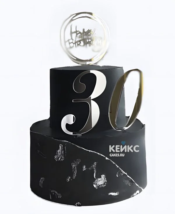 Черно-серебряный торт на юбилей 30 лет Фото