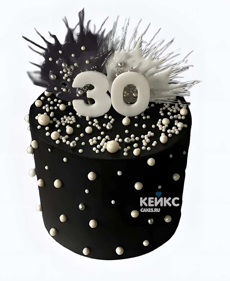 Черный торт с жемчужинами на 30 лет Фото