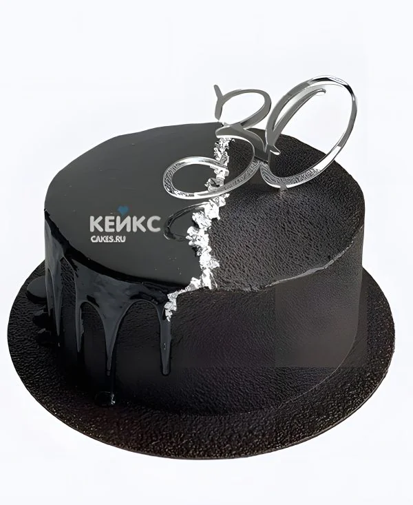 Черный велюровый торт с подтеками на 30 лет Фото