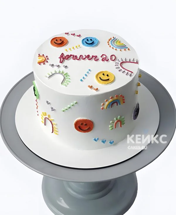 Детский белый бенто тортик со смайликами Фото