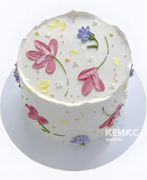 Детский бенто торт с цветами из крема Фото