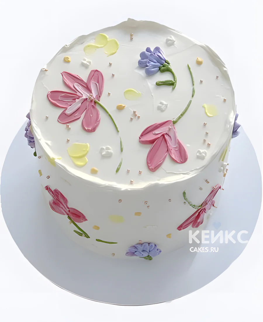 Детский бенто торт с цветами из крема Фото