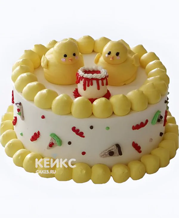 Детский желтый бенто торт из крема с утками Фото