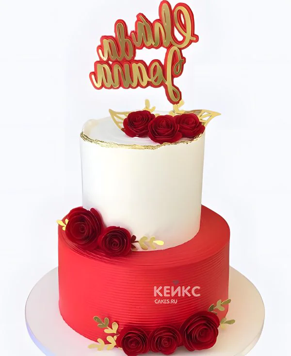 Дивный красный торт с розами Дивный красный торт с розами Фото