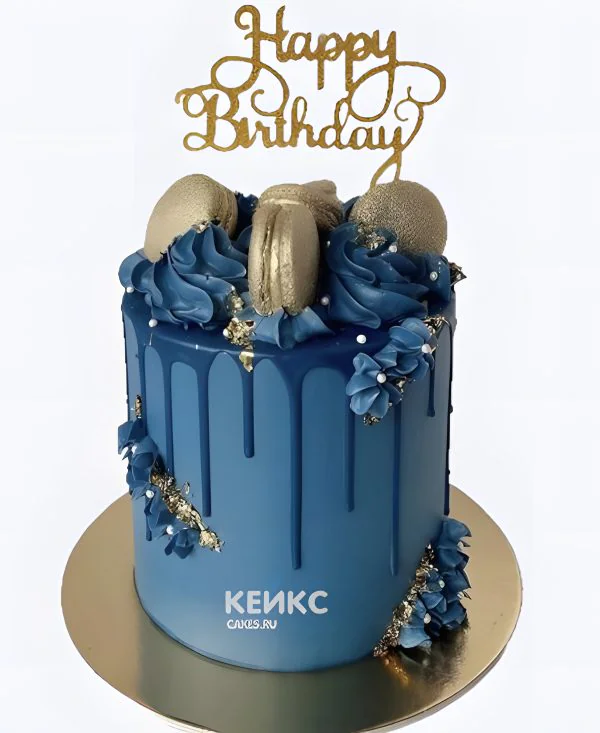 Дорогой торт на 35 лет с золотыми макарунс и кремом Фото