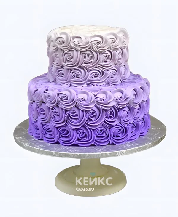 Двухъярусный фиолетовый торт с рюшами Фото