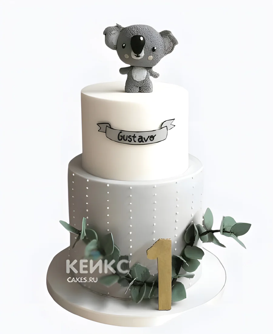 Двухъярусный торт из мастики с коалой Двухъярусный торт из мастики с коалой Фото