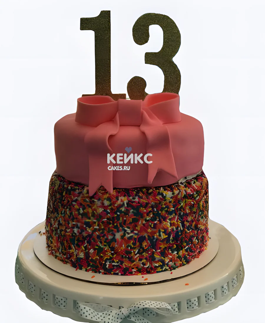 Двухъярусный торт на 13 лет с бантом Двухъярусный торт на 13 лет с бантом Фото