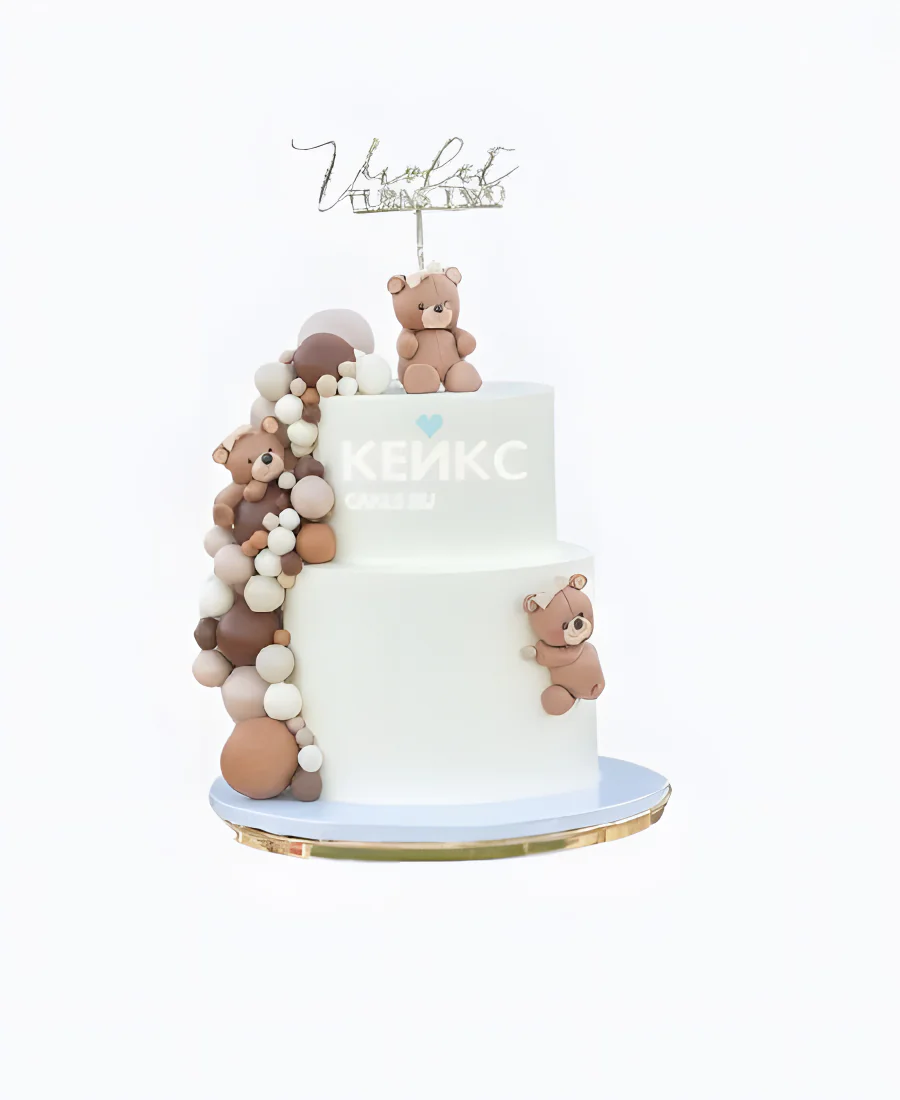 Двухъярусный торт на годик девочке с фигурками медведей Двухъярусный торт на годик девочке с фигурками медведей Фото