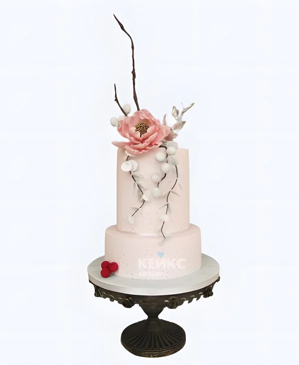 Двухъярусный торт женщине на 30 лет с цветком и ветками Двухъярусный торт женщине на 30 лет с цветком и ветками Фото