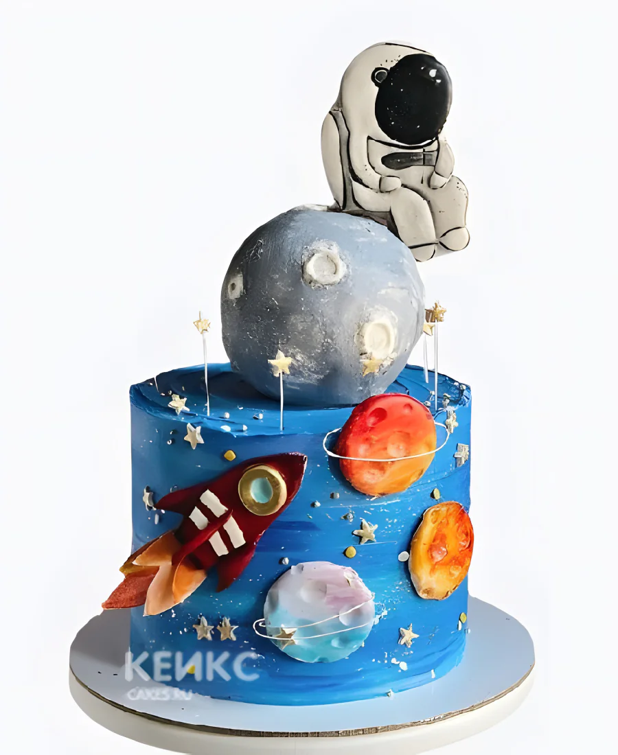 Эффектный торт мальчику на 7 лет с луной и ракетой Эффектный торт мальчику на 7 лет с луной и ракетой Фото