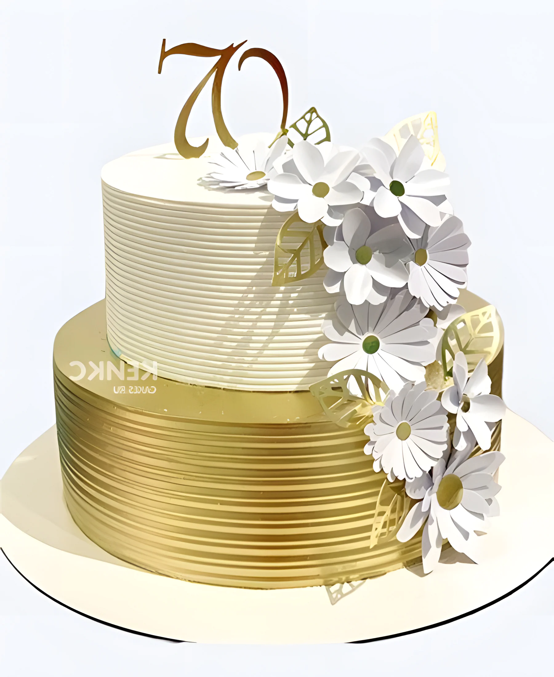 Эффектный торт на 70 лет с ромашками из мастики и цифрой Фото